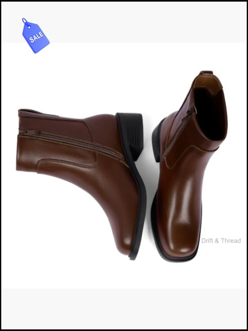 Square Toe Low Heel Ankle Boots for Women Stretch Fit Side Zipper Booties